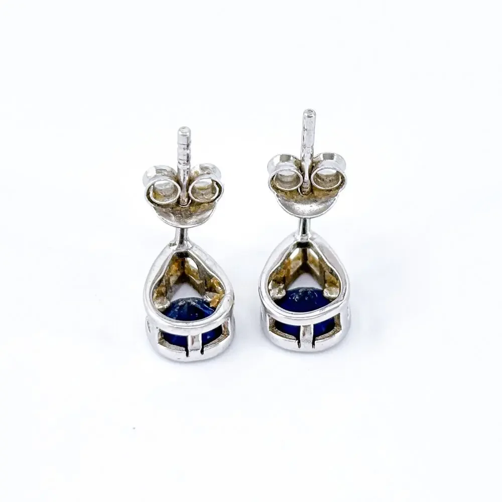 Blue Cubic Zirconia Teardrop Stud Earrings | Vintage Sterling Silver 925
